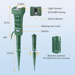 Outdoor Power Stake Timer - 6 Outlets, Remote Control