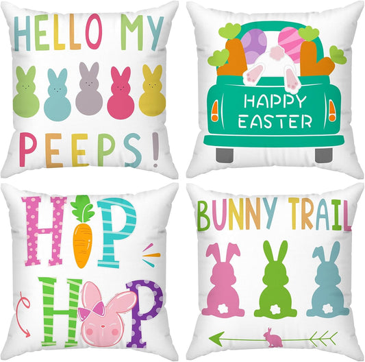 Easter Pillow Covers - Set of 4, 18x18 Inches