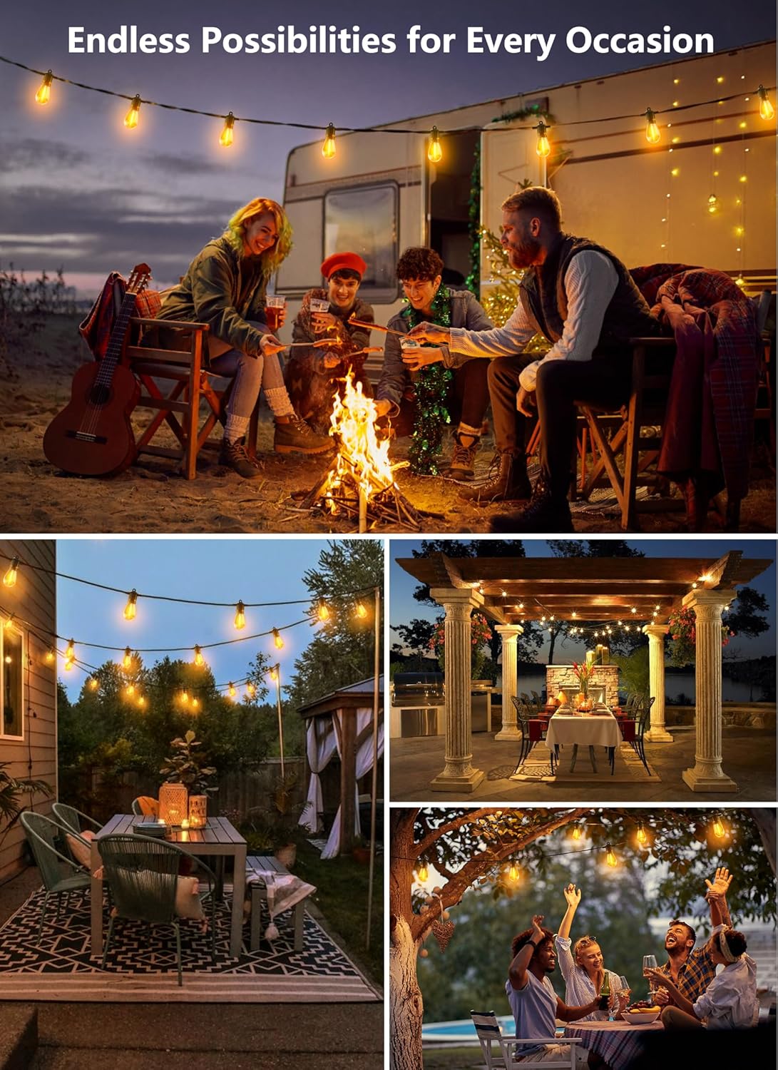 50FT Outdoor String Lights with 16 Shatterproof S14 Edison Bulbs, Waterproof for Patio and Garden