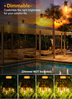 50FT Outdoor String Lights with 16 Shatterproof S14 Edison Bulbs, Waterproof for Patio and Garden