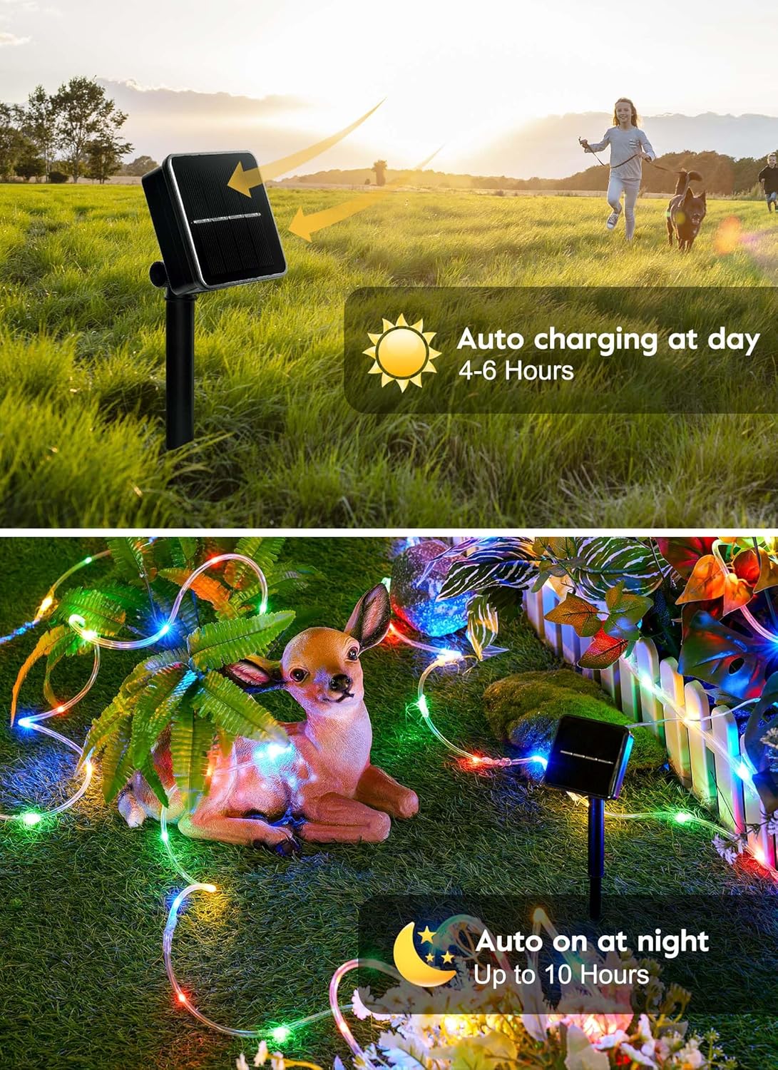 Solar Rope String Lights - 72 FT, 200 LED, Multicolor, Waterproof