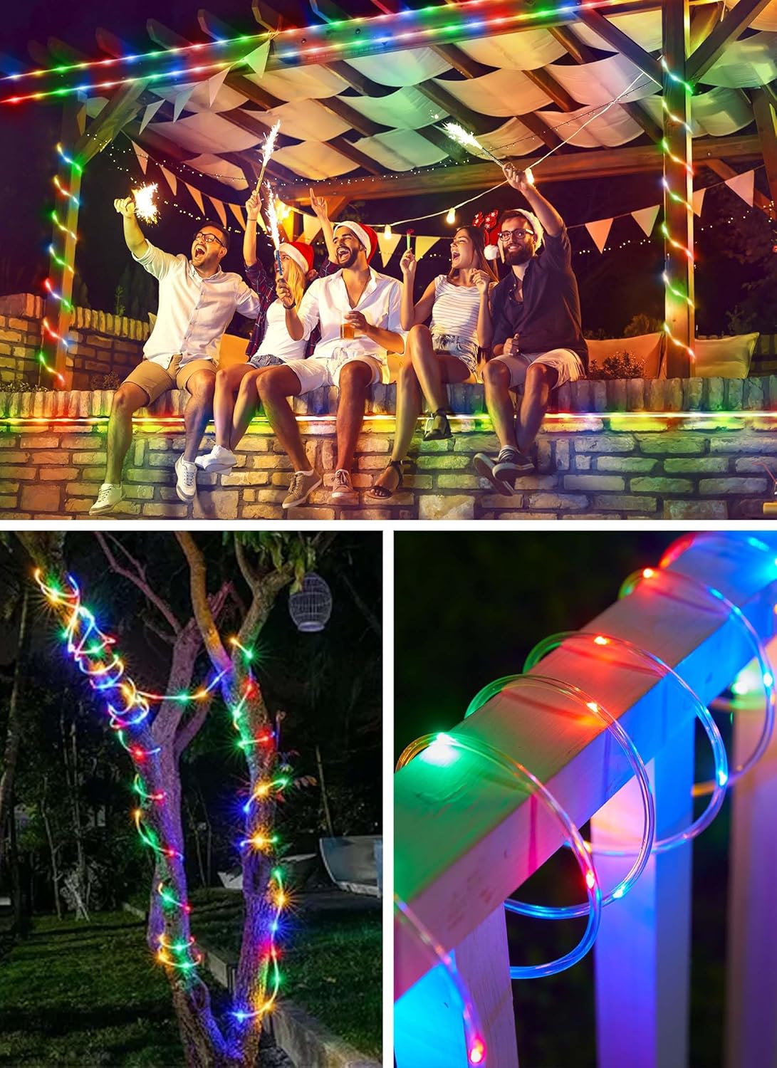 Solar Rope String Lights - 72 FT, 200 LED, Multicolor, Waterproof