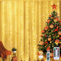 Curtain Lights - 300 LED, Dimmable, Remote & Timer, USB Powered