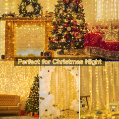 Curtain Lights - 300 LED, Dimmable, Remote & Timer, USB Powered