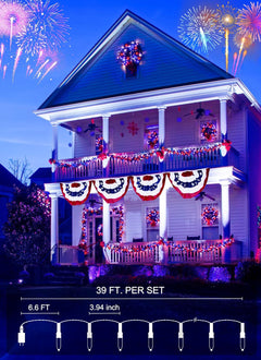 Red White Blue 33ft 100 LED String Lights with Remote, Plug-in, Independence Day