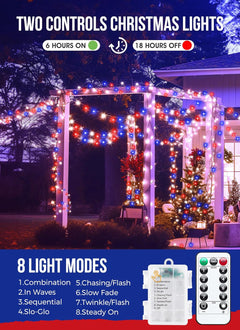 Battery Operated Red White Blue 10ft Firecracker String Lights, 120 LEDs, Remote