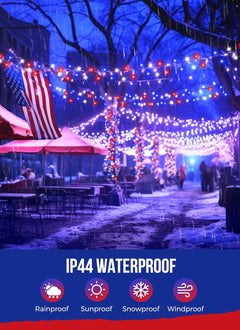 Battery Operated Red White Blue 10ft Firecracker String Lights, 120 LEDs, Remote