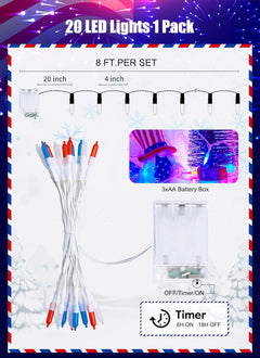 Independence Day 8ft Battery Operated String Lights, 20 Red White Blue LEDs, Timer