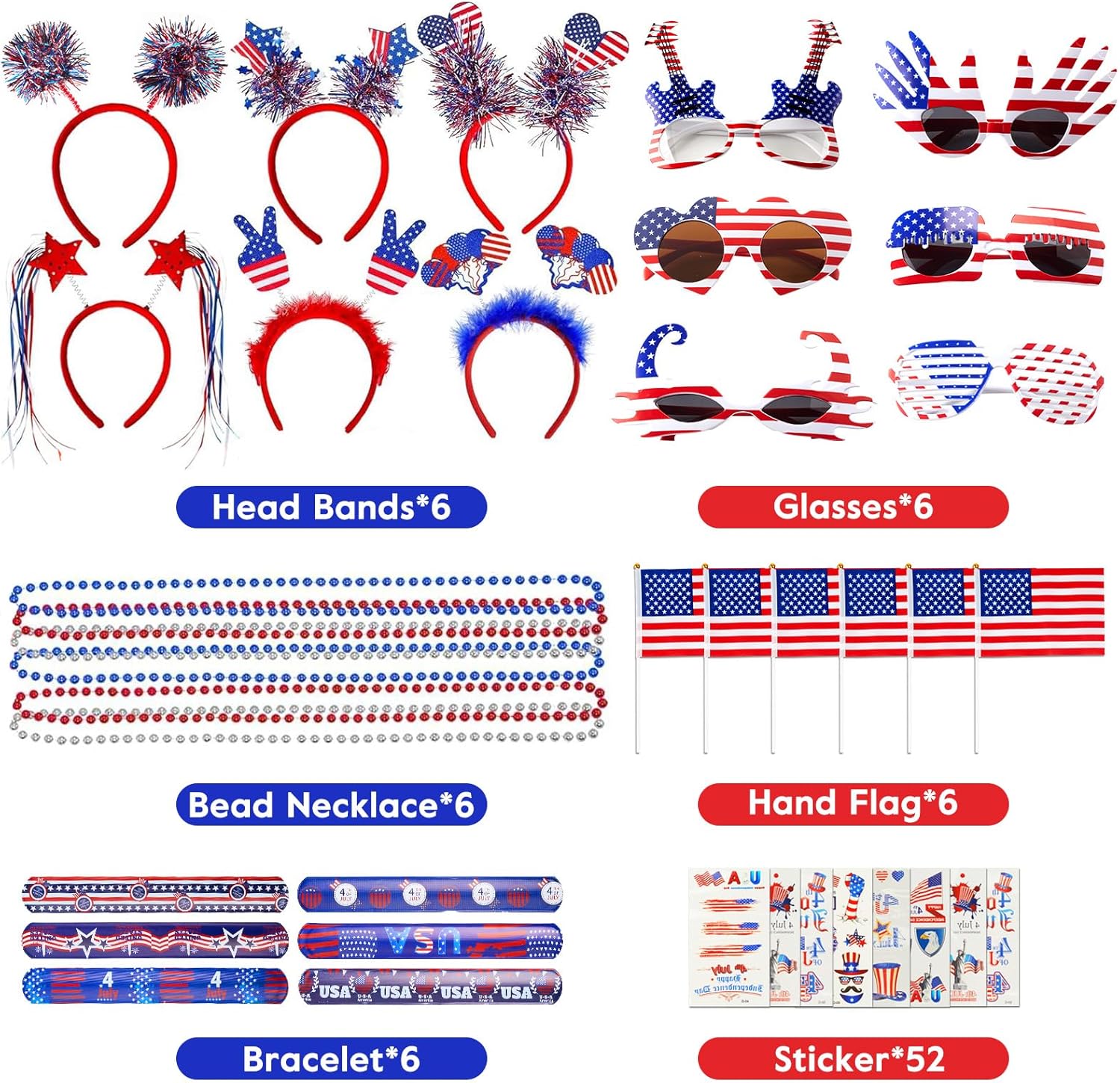 82-Piece 4th of July Party Set – Glasses, Headbands, Necklaces, Bracelets & Tattoos