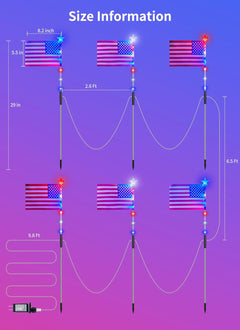 Red White Blue 6 Flag Pathway Lights with 8 Modes for Outdoor Patriotic Decor