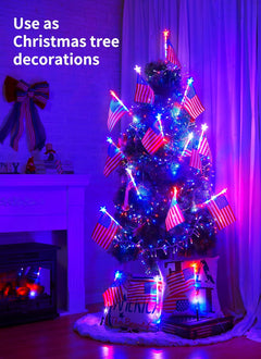 Red White Blue 6 Flag Pathway Lights with 8 Modes for Outdoor Patriotic Decor