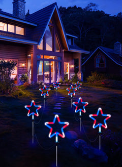 Red White Blue 4 Big Neon Star Outdoor Pathway Lights for 4th of July