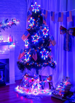 Red White Blue 8 Big Neon Star Outdoor Pathway Lights for 4th of July