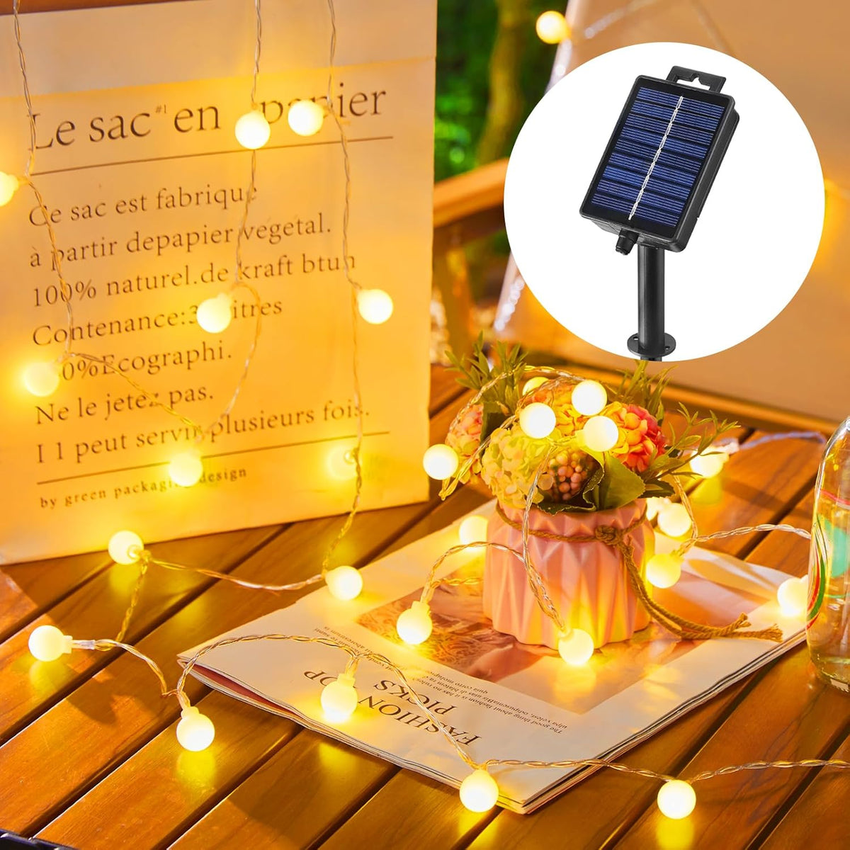 Solar Globe String Lights - 2 Pack, 39 FT, 120 LED, Warm White, Waterproof