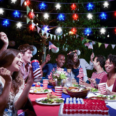 Red White Blue Solar-Powered 25ft 50 LED Star String Lights with 8 Modes