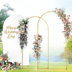 Gold Metal Wedding Arch Backdrop Stand with Spandex Covers, Set of 6