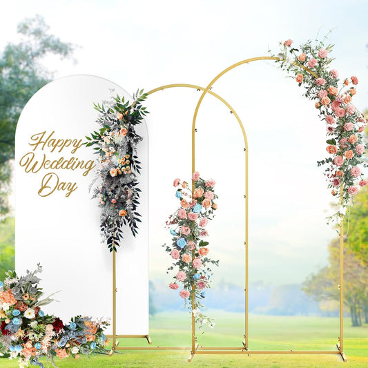 Gold Metal Wedding Arch Backdrop Stand with Spandex Covers, Set of 6