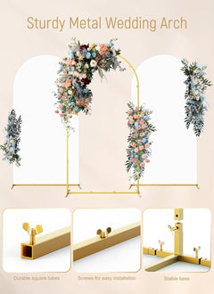 Gold Metal Wedding Arch Backdrop Stand with Spandex Covers, Set of 6