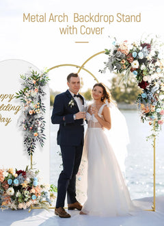 Gold Metal Wedding Arch Backdrop Stand with Spandex Covers, Set of 6