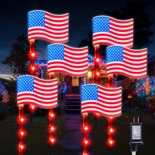 Red White Blue 6 Large 3D Flag Lights Outdoor Patriotic Decorations