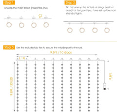 Curtain Lights - 300 LED, Dimmable, Remote & Timer, USB Powered