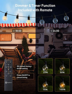 Outdoor String Lights - 108FT, 50 LED, Dimmable, Remote