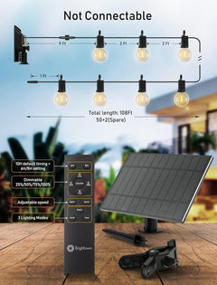 Outdoor String Lights - 108FT, 50 LED, Dimmable, Remote