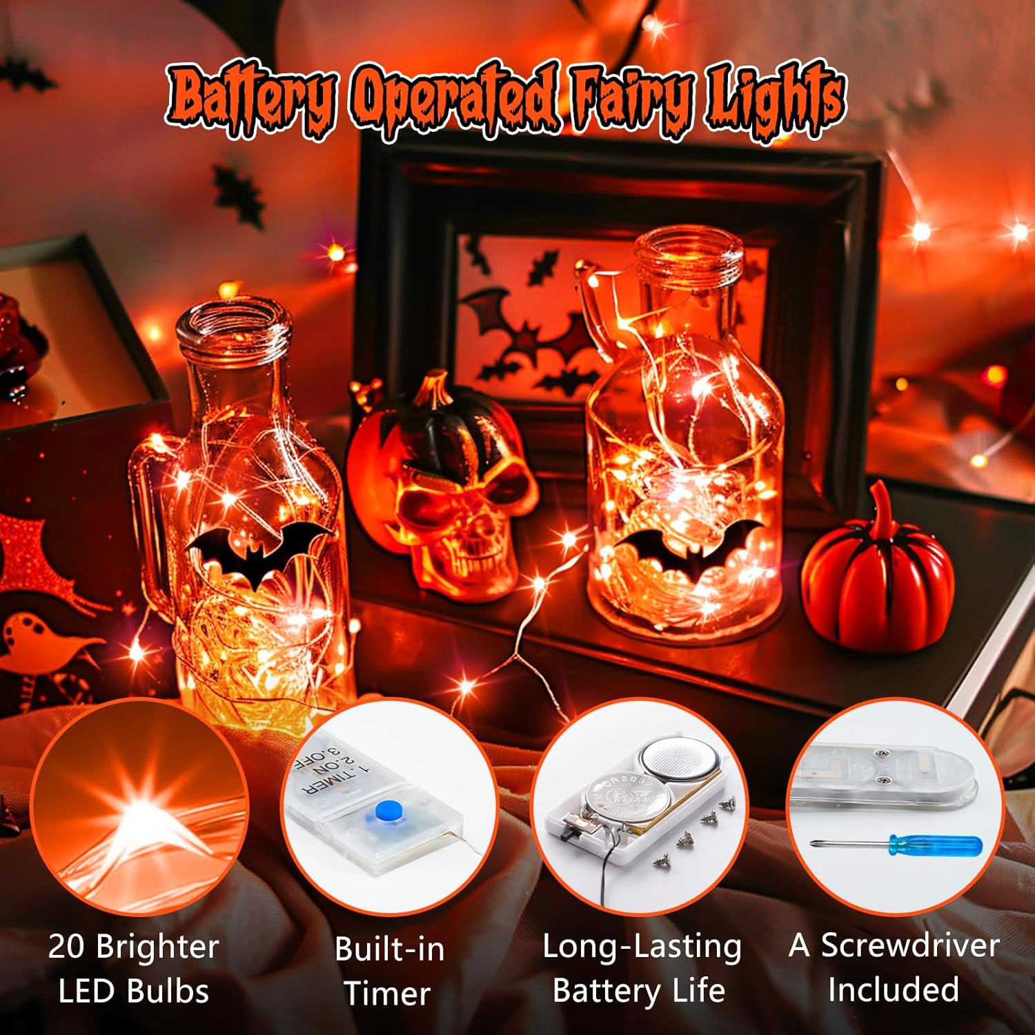 12 Pack Fairy Lights - Silver Wire, Battery Operated