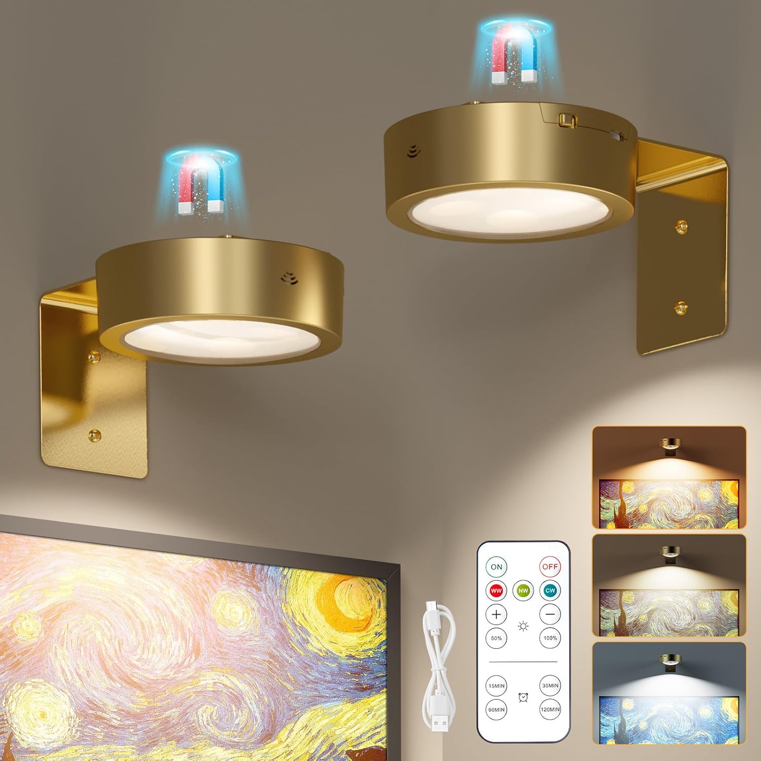 Rechargeable Picture Lights - 2-Pack, Gold