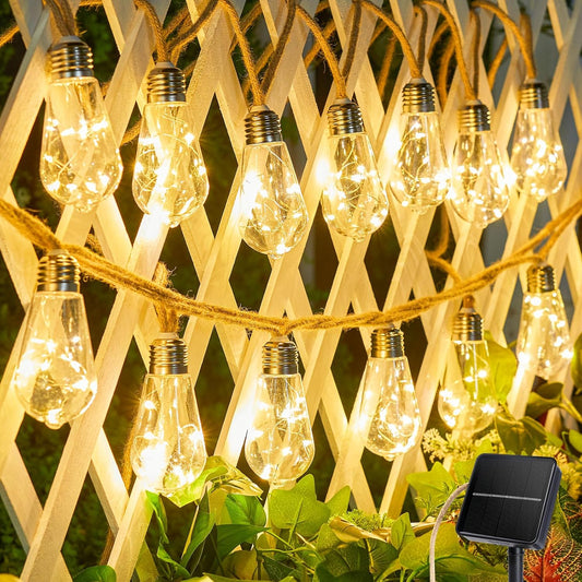 30FT Solar String Lights with 15 Shatterproof Bulbs, Warm White