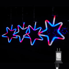 Red White Blue 8 Large Neon Star Pathway Lights, Plug-in, Outdoor Patriotic Decor