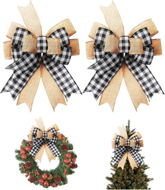 Buffalo Plaid Burlap Bows - 14" Rustic Decor (2 Pack)