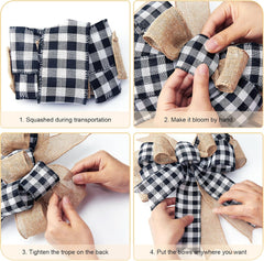 Buffalo Plaid Burlap Bows - 14" Rustic Decor (2 Pack)