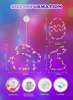 3 Pack Bunny Egg Shaped Easter Window Lights, Battery Operated