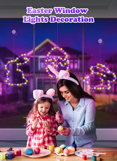 3 Pack Bunny Egg Shaped Easter Window Lights, Battery Operated