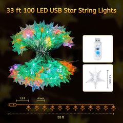 33ft 100 LED Color Changing Star String Lights with Remote and Timer