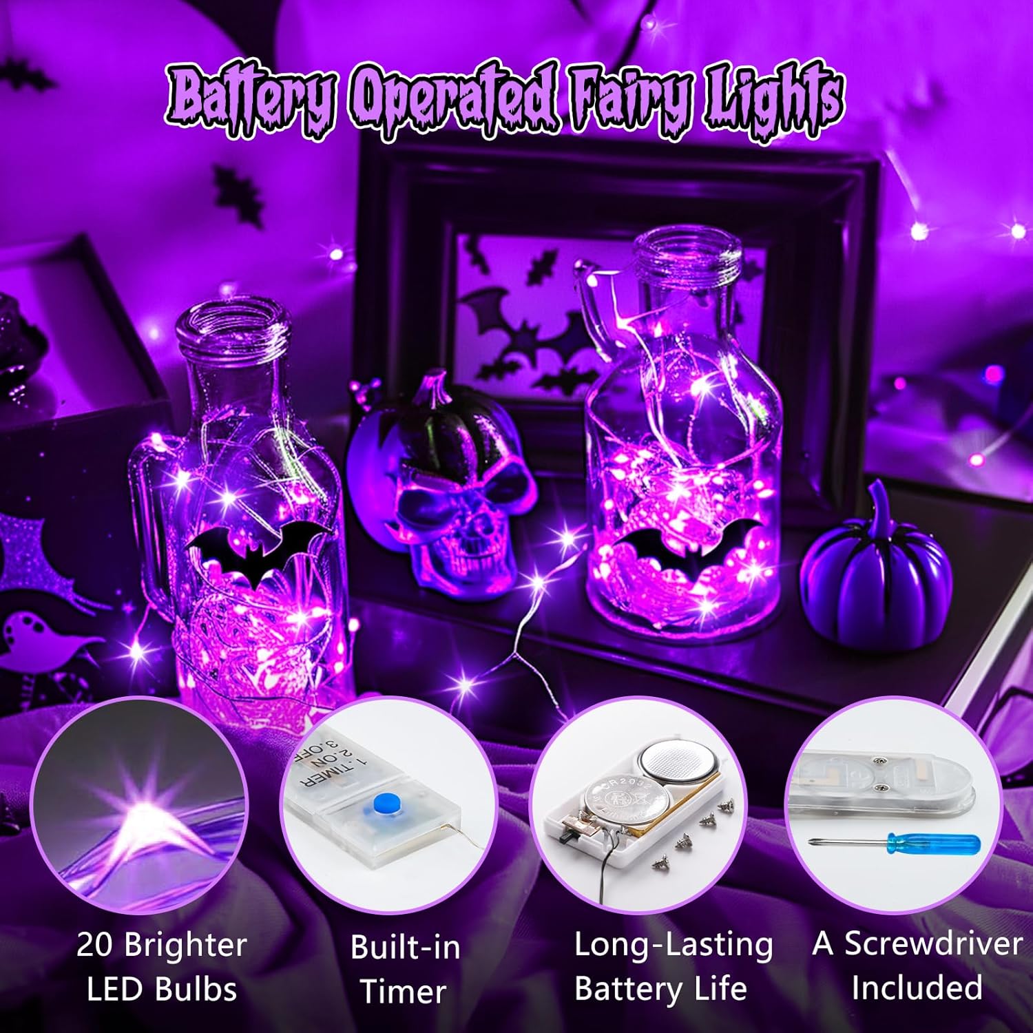 12 Pack Fairy Lights - Silver Wire, Battery Operated