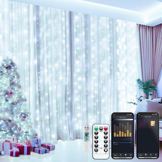 9.8ft White Smart Curtain String Lights - 300 LED with APP Remote