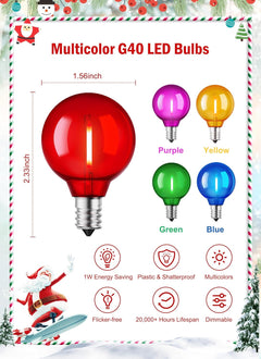 50 Pack Multicolor G40 LED Christmas Bulbs - E12/C7 Base