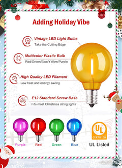 50 Pack Multicolor G40 LED Christmas Bulbs - E12/C7 Base