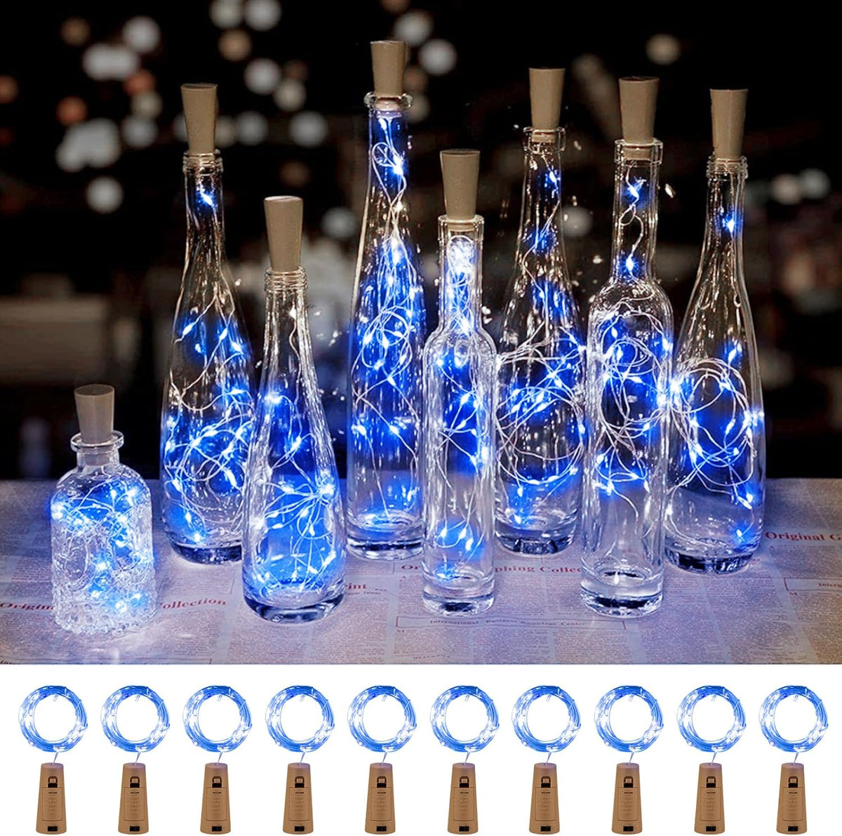 10 Pack 20 LEDs Waterproof Wine Bottle Cork Lights Mini Fairy Lights for Wedding Party DIY Decor