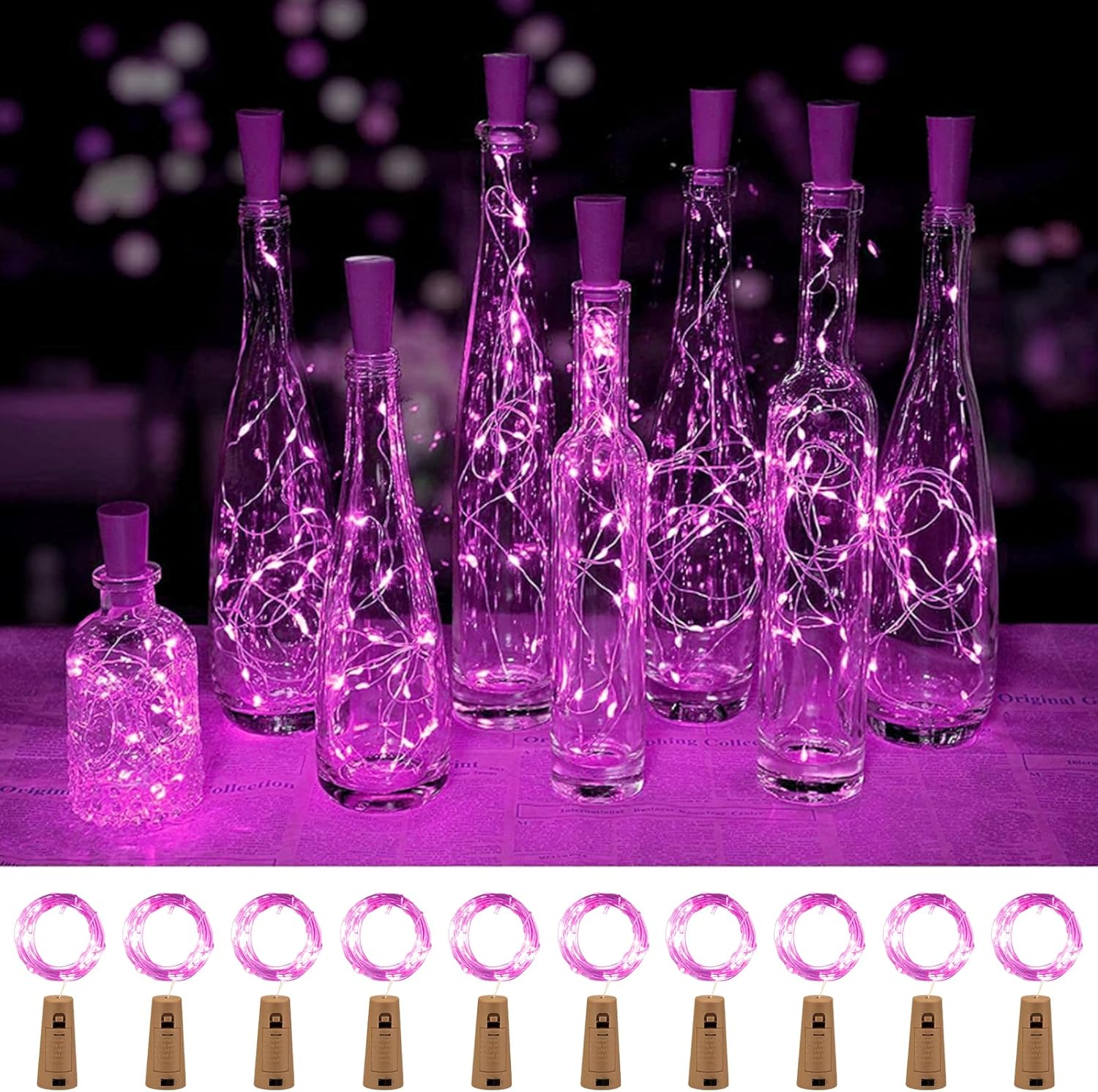 10 Pack 20 LEDs Waterproof Wine Bottle Cork Lights Mini Fairy Lights for Wedding Party DIY Decor