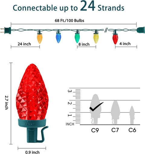 thumbnail image 2 of Noma Quick Clip C9 LED Christmas Lights - 100 Multicolor Bulbs, 66.8ft (Open Box) 2 of 6