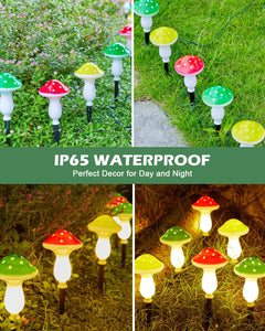 Solar Mushroom Lights, Set of 6, Multicolor, Waterproof