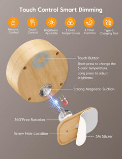 Wall Sconce Lights with Remote, USB Rechargeable, Magnetic