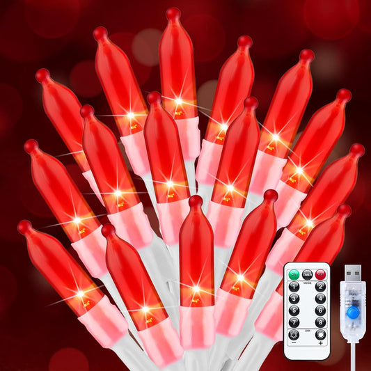 39FT Red LED Mini String Lights, USB Operated, Waterproof