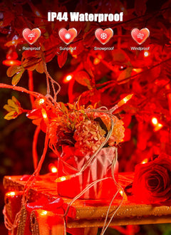 39FT Red LED Mini String Lights, USB Operated, Waterproof