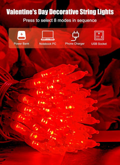 39FT Red LED Mini String Lights, USB Operated, Waterproof