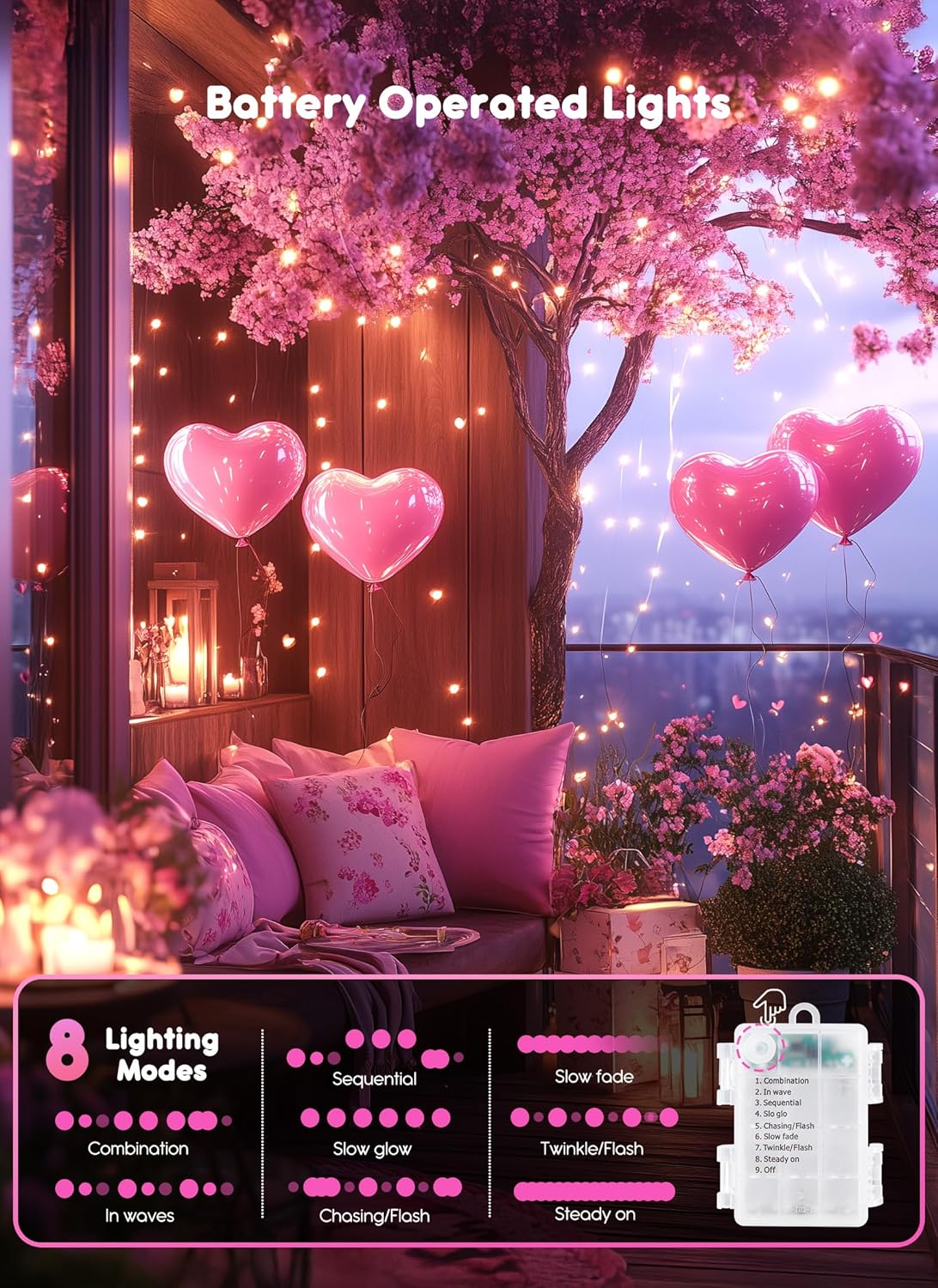 66Ft 200 LED Fairy String Lights, White Fairy Lights with Remote