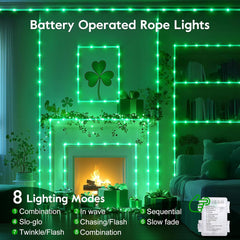 2 Pack Battery Operated Christmas Lights - 66FT 200 LED Rope Lights
